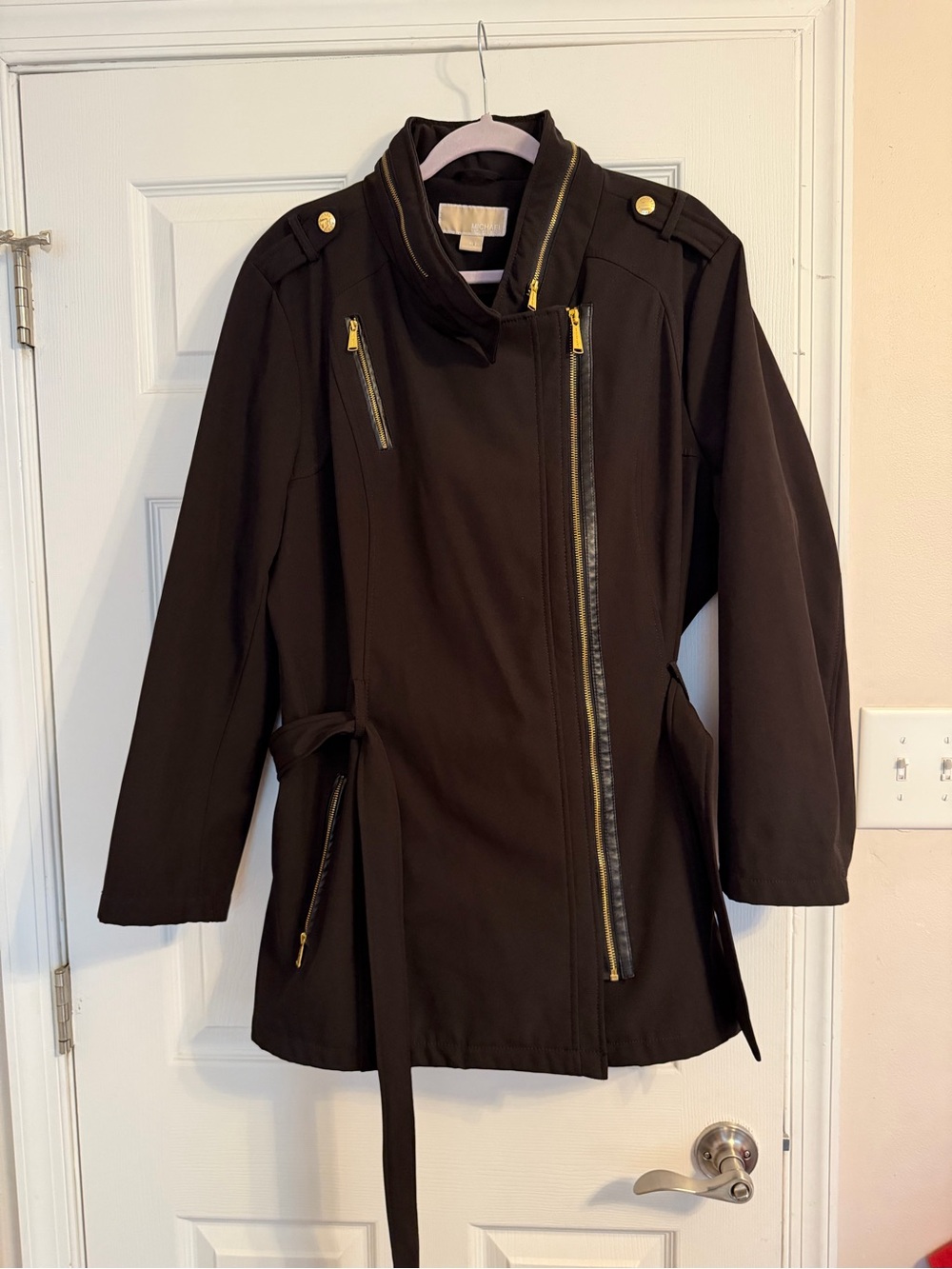 Michael Kors Black Trench Coat with Gold Hardware